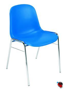 Artikel Nr. 230202 - Kunststoff Stapelstuhl stabil - Sitz-und Rückenlehne blau - Gestell chrom - Design Kunststoff Stapelstuhl sofort lieferbar -GS Zertifiziert vom TÜV Rheinland - Preishit !