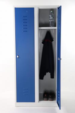 Stahl-Kleiderspind - Spind 2er - Abteilbreite 40 cm - Gesamtbreite 80 cm - 2 Drehriegel für 2 Personen - Türen blau - sofort lieferbar !